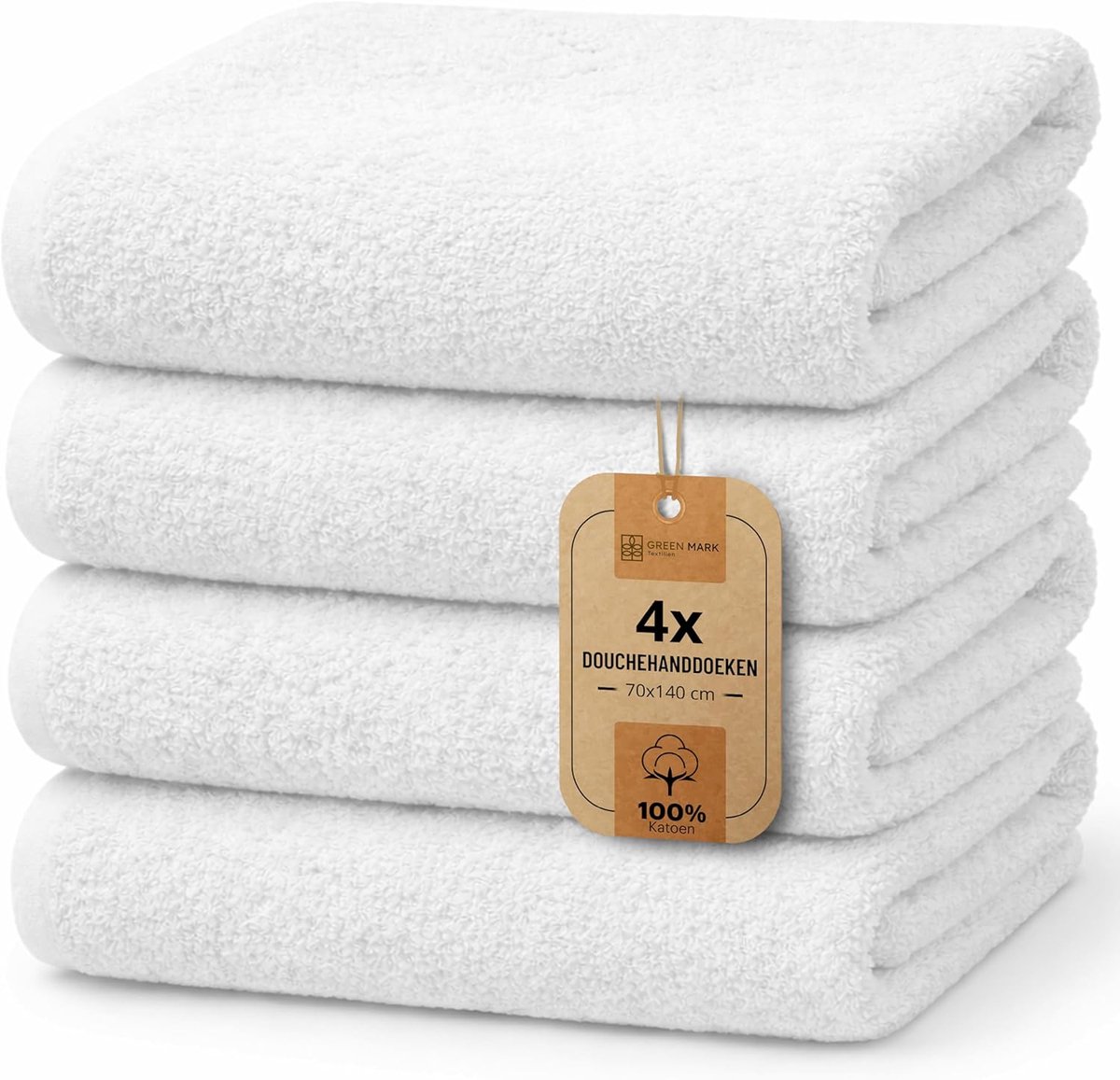 SnelShoppen - Set van 4 Luxe Douchehanddoeken 70x140 cm - Zachte en Absorberende 100% Katoen Handdoeken - Ideaal voor Thuis, Sport en Wellness - Wit