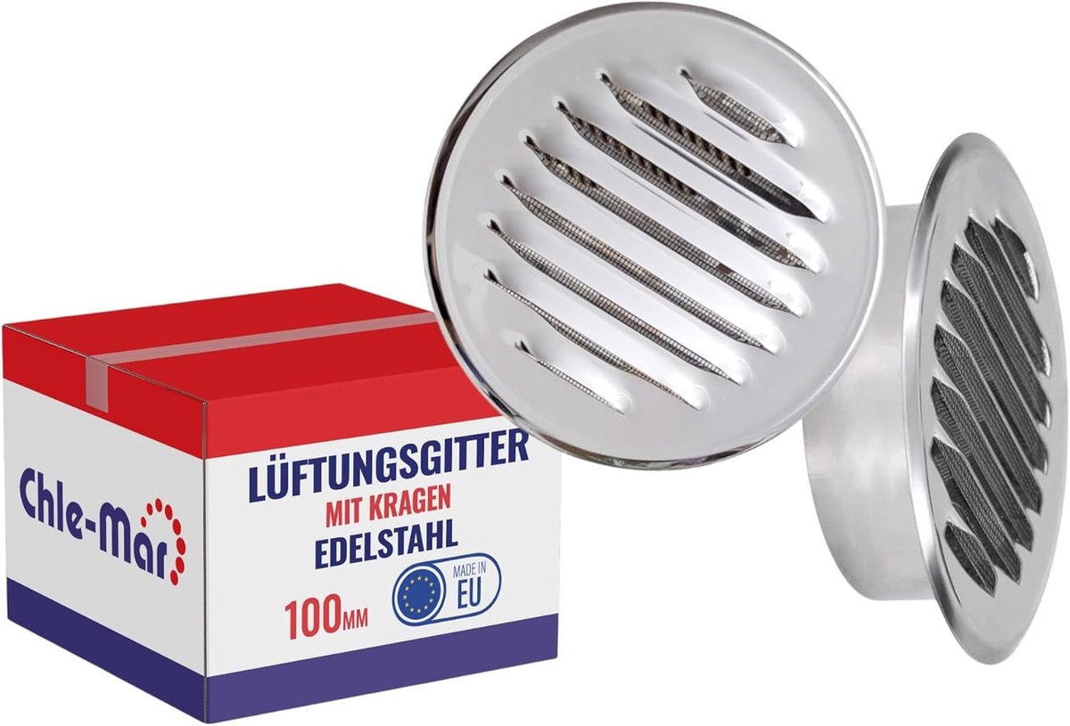 SnelShoppen - Ronde Ventilatie Grille Ø 100 mm van RVS | Met Insteekhals | Afvoer- & Ventilatie Grille voor Wand en Plafond | Insectenbescherming | Ge