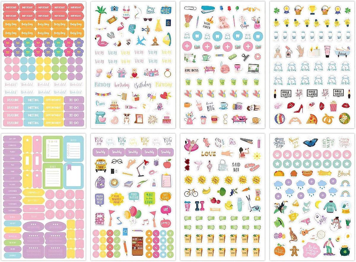 SnelShoppen - 530 Kleurrijke Planner Stickers voor Agenda, Organisator, To-Do Lijsten, Dagboeken & Fotoalbums - Decoratieve Stickers voor Huishouden e
