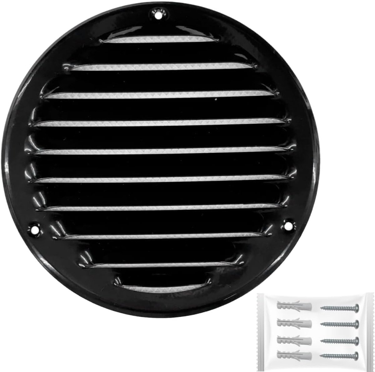 SnelShoppen - Ventilatierooster Rond 125 mm Zwart RVS met Insectenbescherming - Weerbestendig Afvoerrooster voor Garage, Deur, Koelkast, Ventilatie