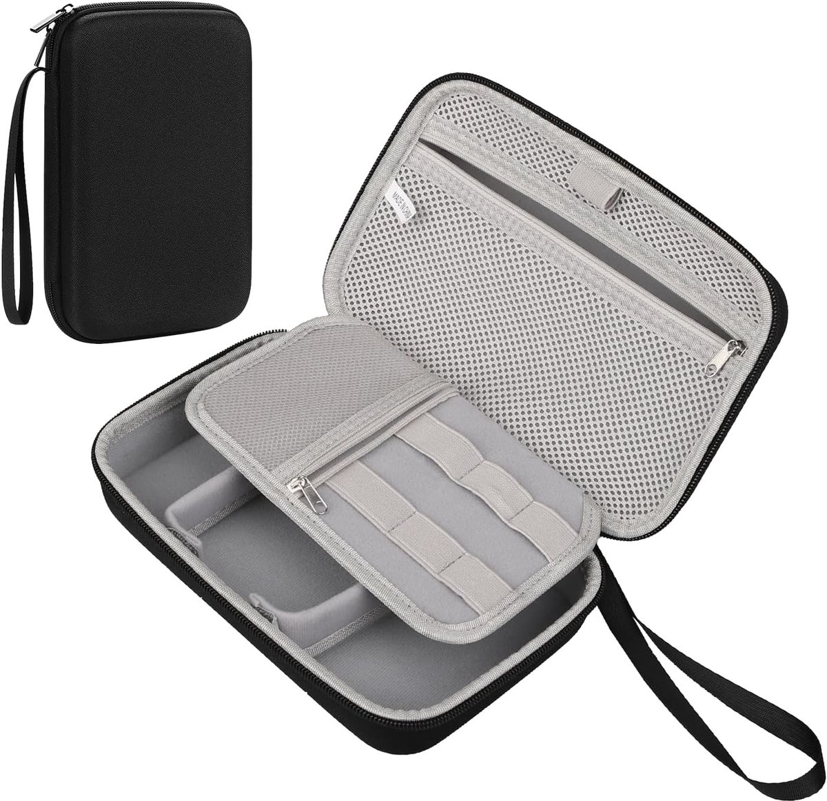SnelShoppen - Kabel Organizer Tas, Waterdicht en Rigid Shell, Bescherming, Grote Capaciteit, Draagbaar, Reis Essentials, Zwarte Reisaccessoires (14 x