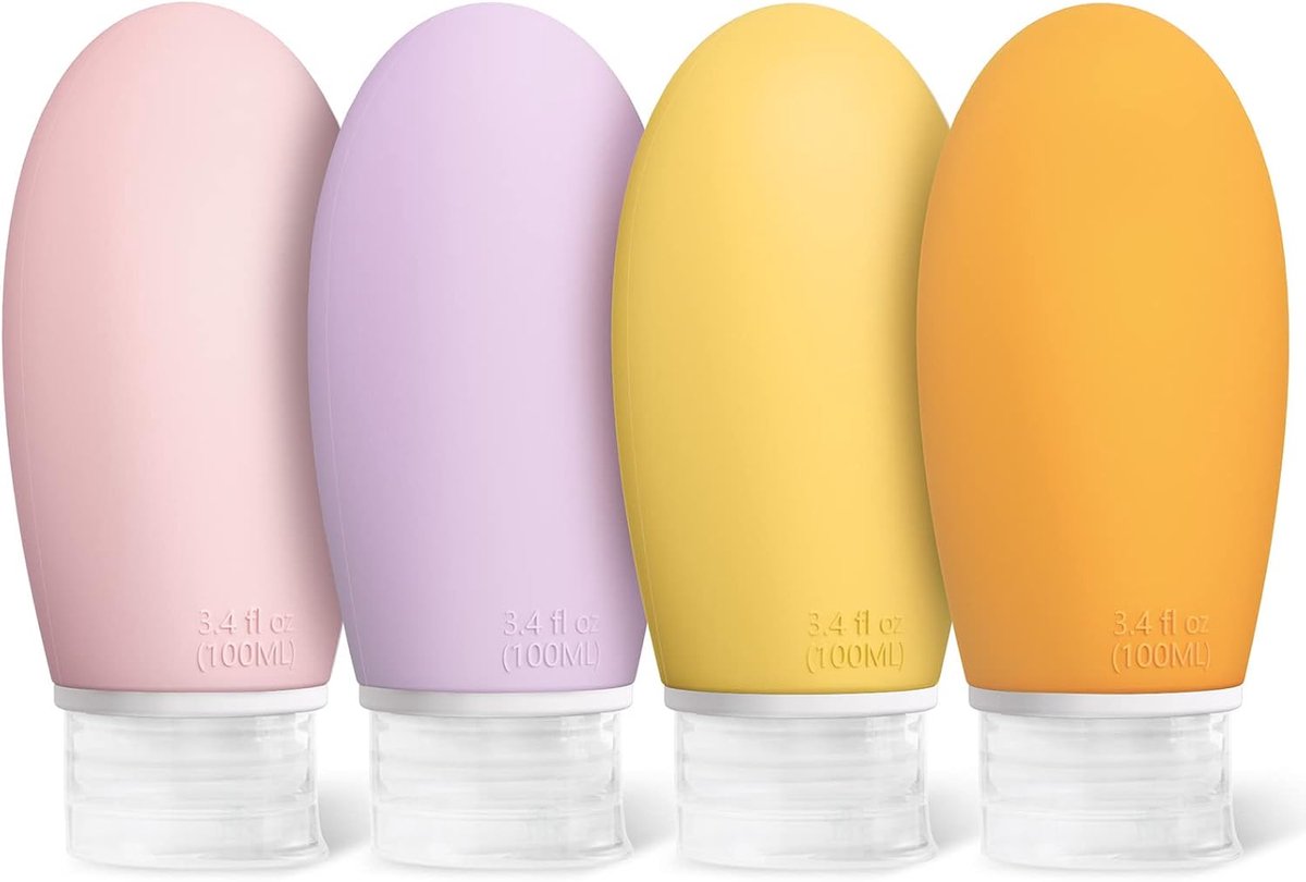 100 ml lekvrije navulbare siliconen reisflessen - set van 4 stuks - draagbare reiscontainers voor shampoo en crèmespoeling - BPA-vrij - TSA-getest