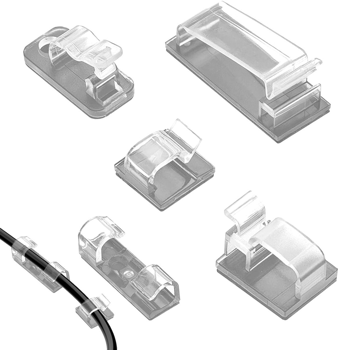 140 Stuks Zelfklevende Kabelclips - Grote, Middelgrote en Kleine Kabelhouders, R-Type Snap Clips en Dubbele Kabelkanalen - Transparante Kabelorganizers voor Thuis en Buiten, Kabelbeheer en -opslag
