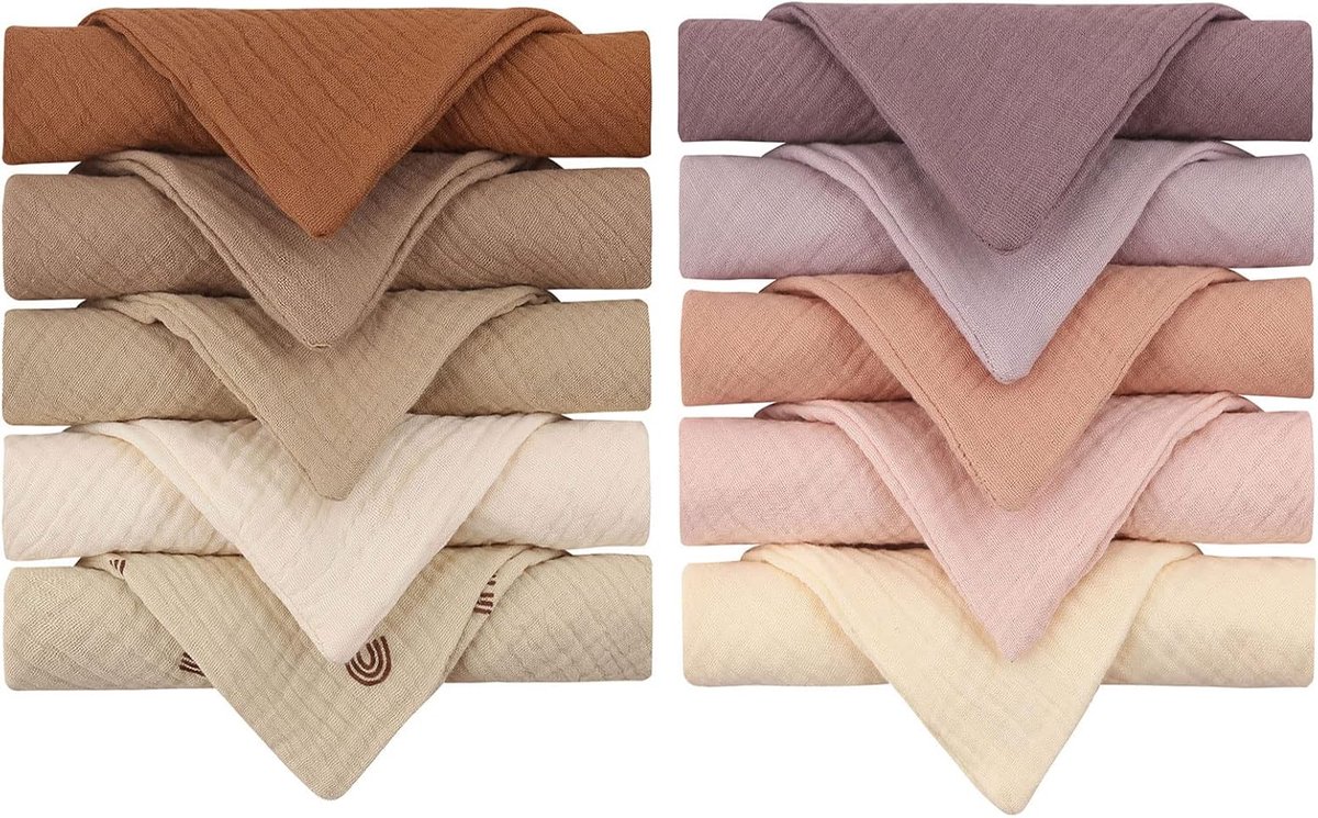 SnelShoppen - 22x24cm Baby Washcloths - 10 Stuks Muslin Katoenen Babydoekjes - Zacht en Hypoallergeen - Ideaal voor Bad, Verzorging en Babyshowers
