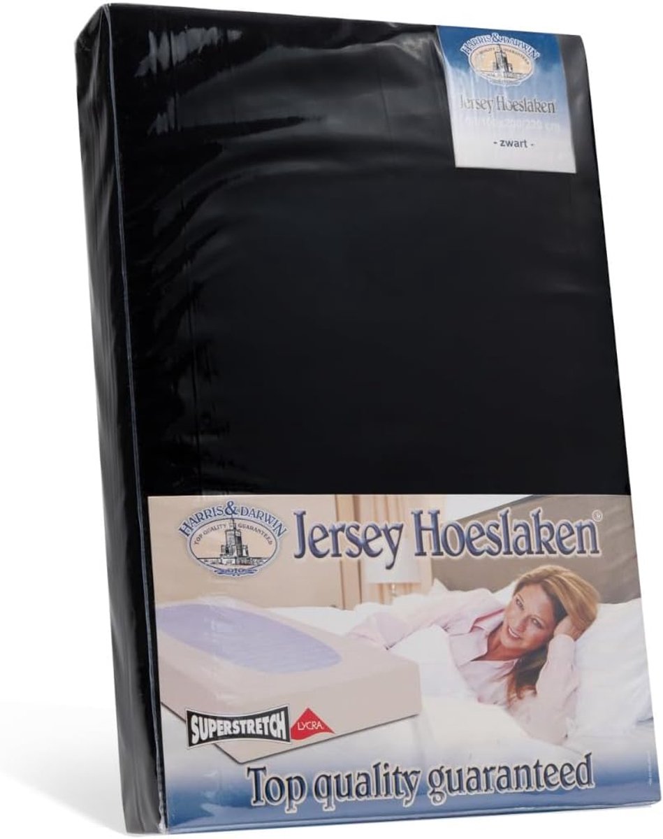 SnelShoppen - Fitted Sheet 80x200 cm - 100% Jersey Katoen - Zwart - Tot 35 cm Matrasdikte - 220 g/m² - Luxe Slaapcomfort