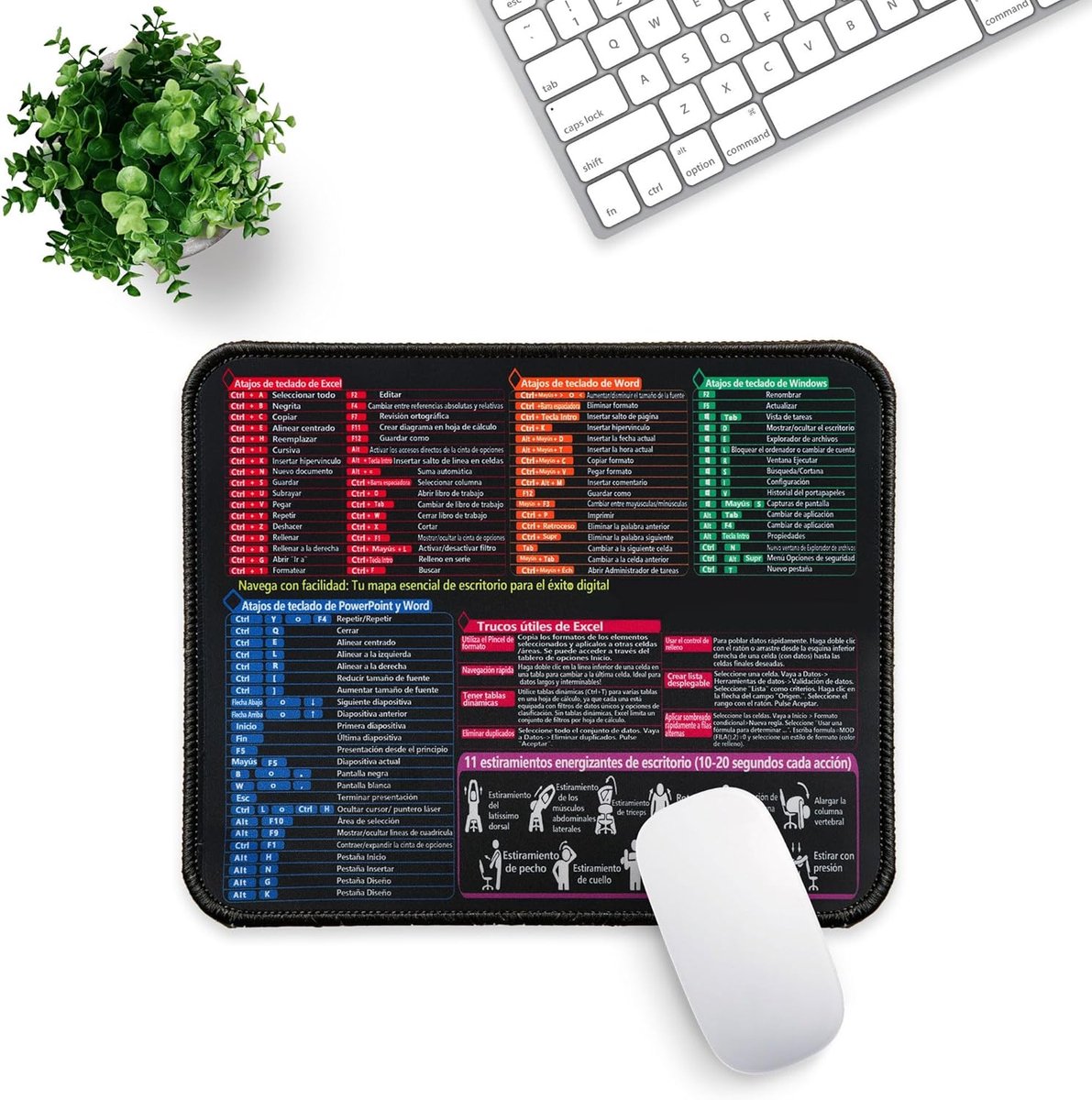SnelShoppen - Muismat 30x25 cm met Word, Excel, PPT Afkortingen, Waterdichte Stof, Antislip Rubberen Basis voor Kantoor, Productiviteit en Comfort