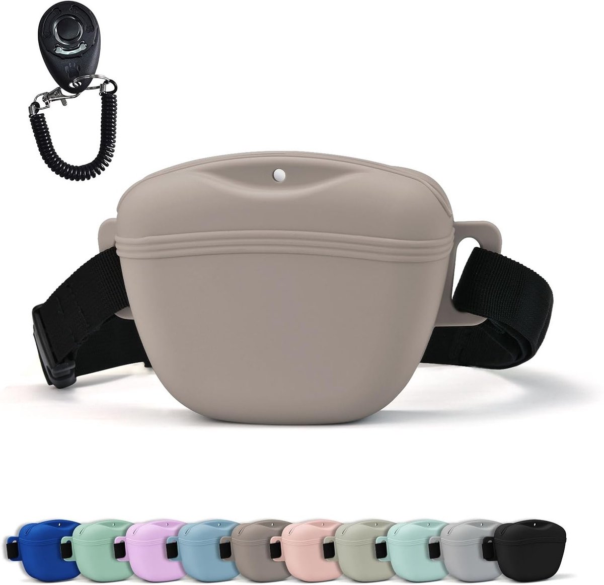 Siliconen hondenriem tas met comfortabele schouderband en clicker voor eenvoudig trainen van je hond; ideaal voor wandelen en reizen.