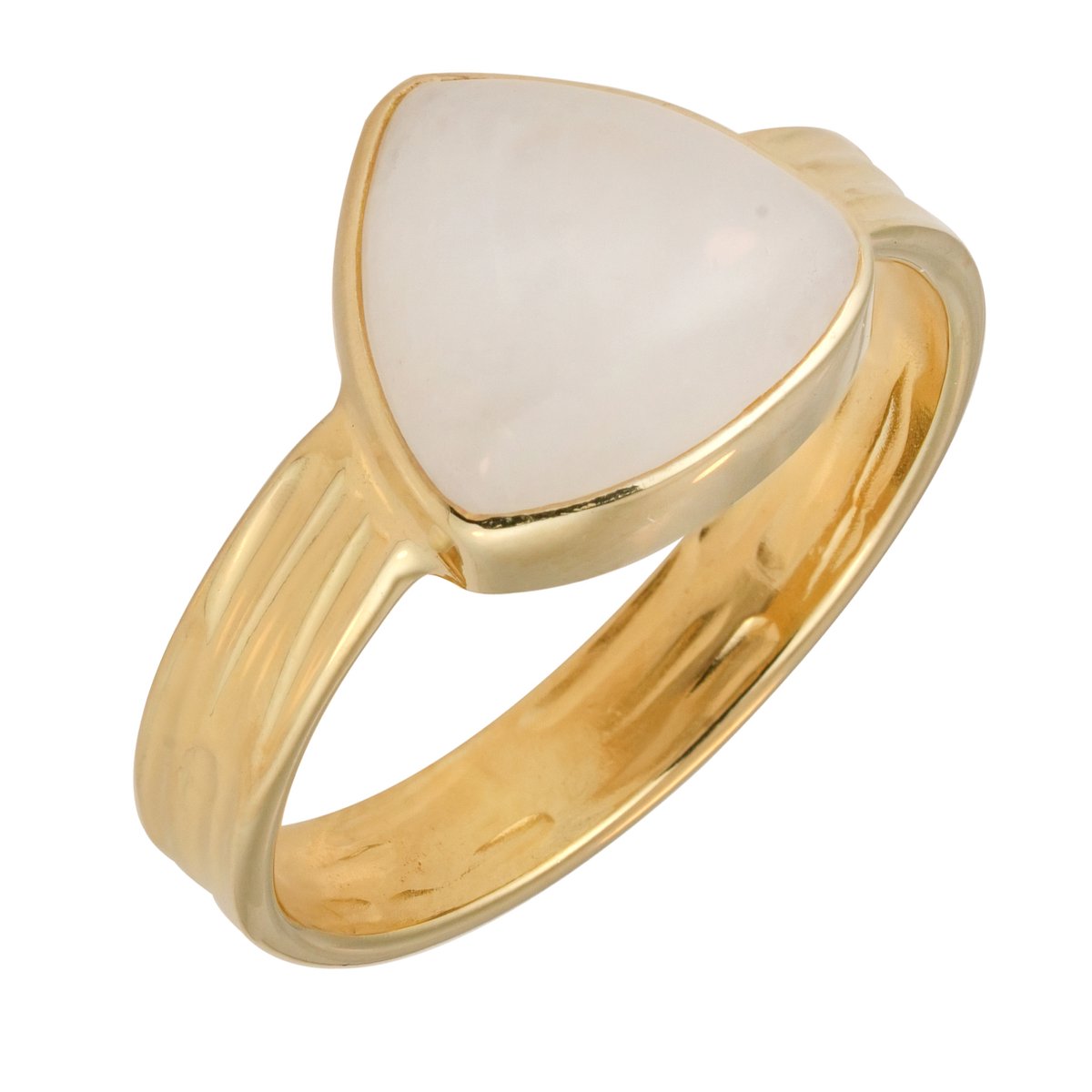 Cavill - 925 Sterling Zilver Vergulde Ring - 5,95 ct Witte Labradoriet Trilliant Cabochon - Elegante Damesring met Edelsteen Bezel Zetting