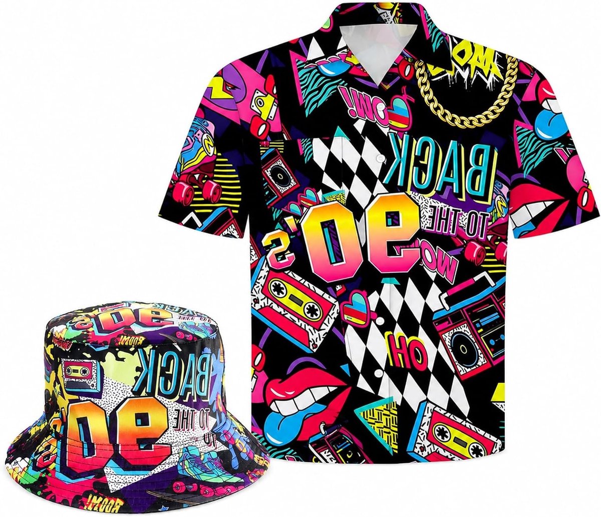 Retro Hawaiian Shirt en Tracksuit voor Mannen - Perfect voor Feestjes, Carnaval en Disco!