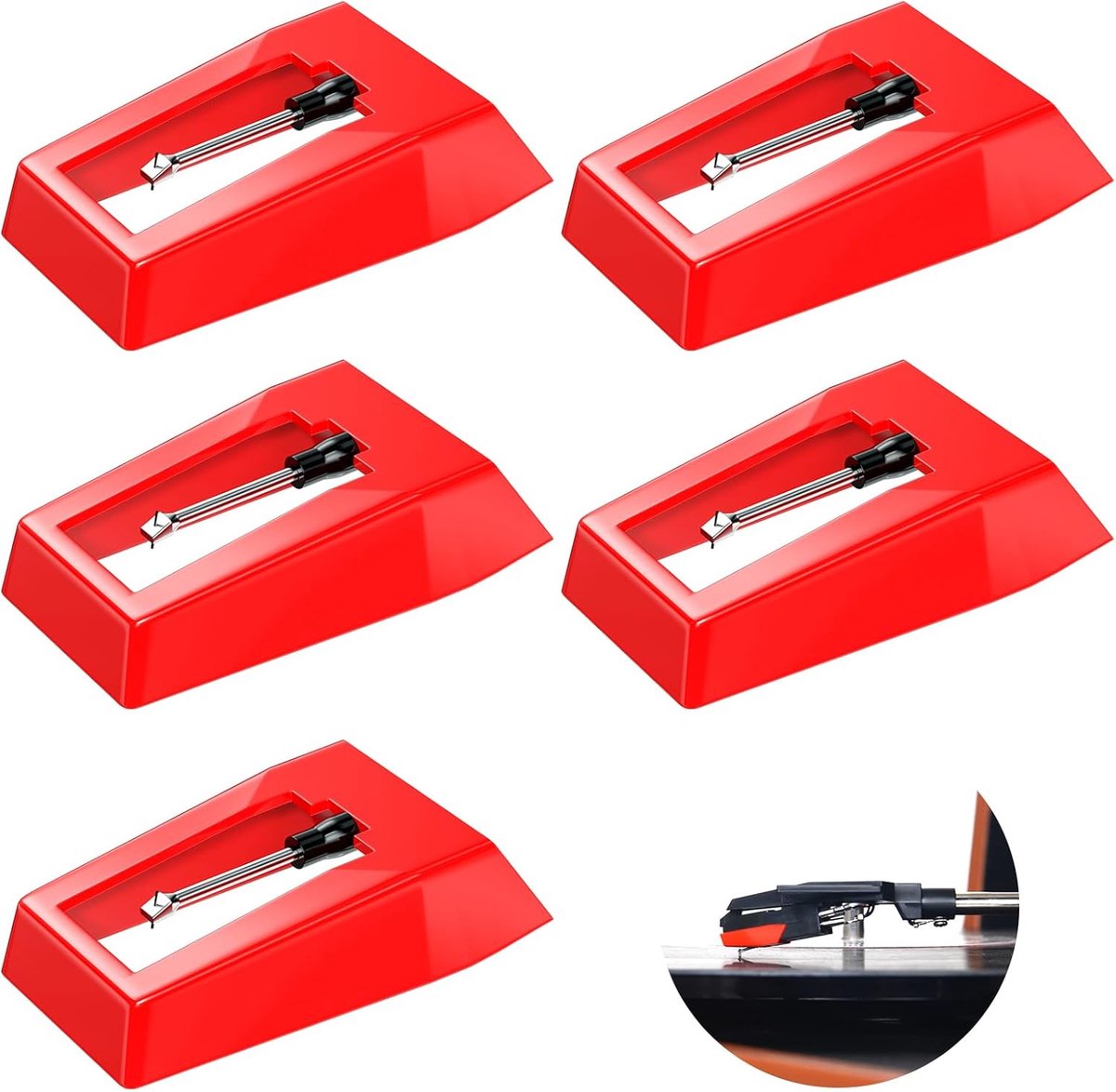 SnelShoppen - 5 Packs Universele Grammofoon Naald, Vervangende Platenspeler Naald, Geschikt voor Meeste Gramofonen, Ruby Materiaal, Hoge Geluidskwalit