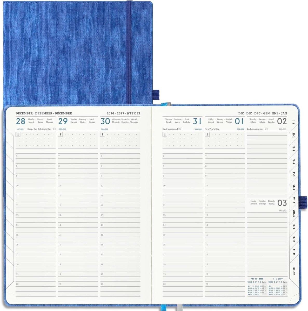 SnelShoppen - Agenda 2026 2027 A4 Weekly Planner - School Diary 18 Maanden - Verticale Planning - PU Leder Blauw - 29 x 21.5 cm - Perfect voor School