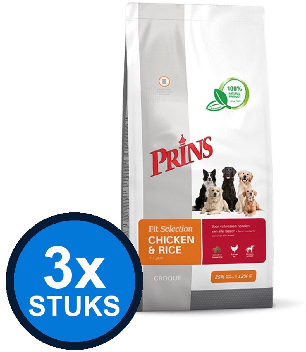 3x Prins - Fit Selection dog chicken&rice 2kg - Hondenvoer - 2 kg