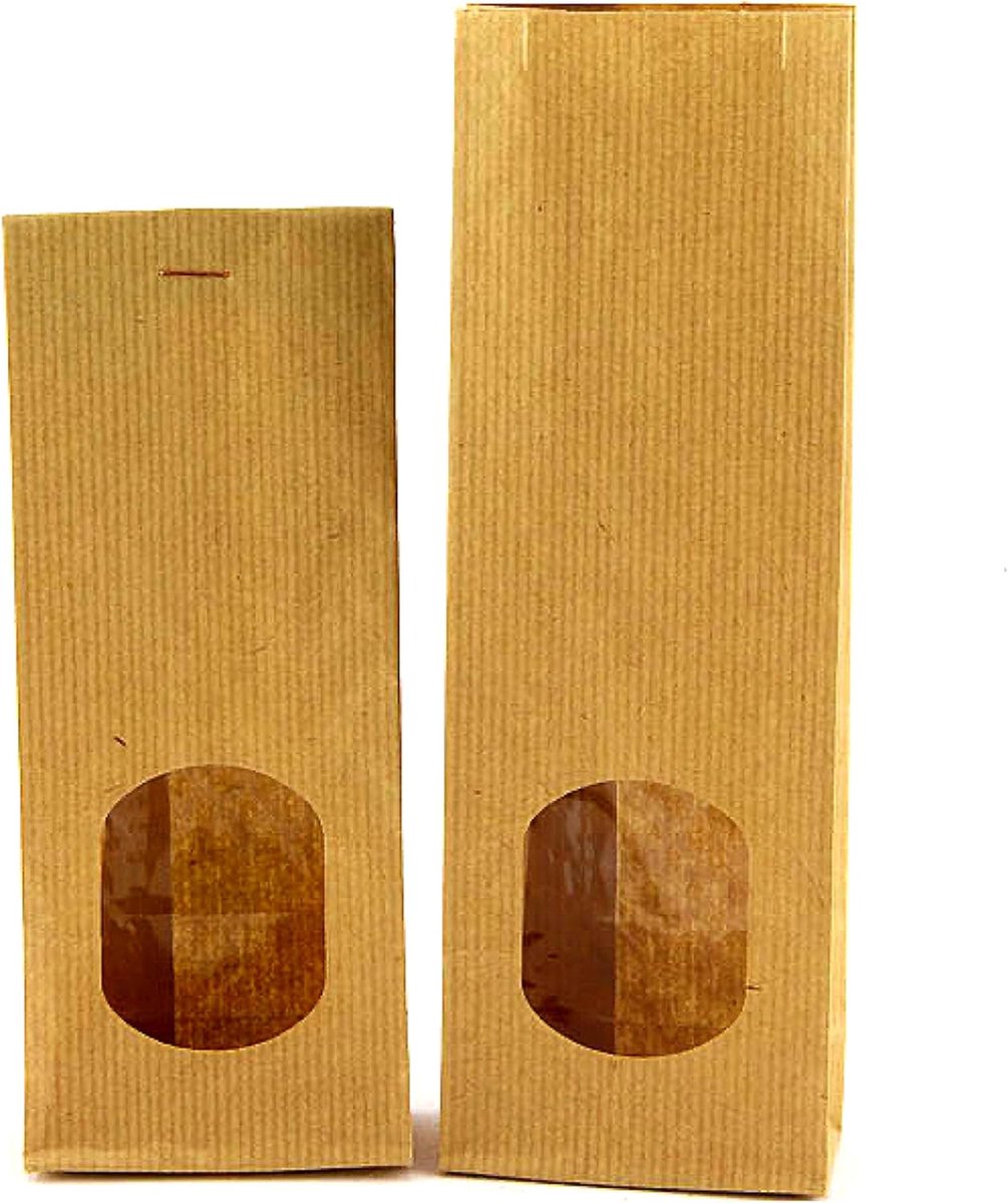 SnelShoppen - 25 Stuks Kraft Block Bottom Bags met Venster - Papier Gift Bags - Cadeautassen - 7x4x20 cm - Perfect voor Feesten, Verjaardagen en Cadea