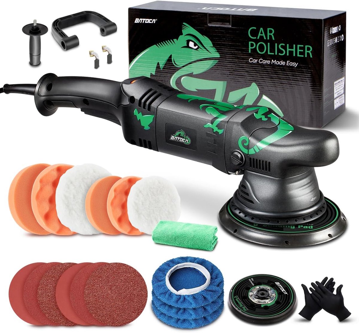 SnelShoppen - Eccentrische Polijstmachine 15mm 1100W - Auto Polijst Set met 125mm/150mm Sponsen - Duurzame Polisher voor Auto Lakverzorging - 2500-550