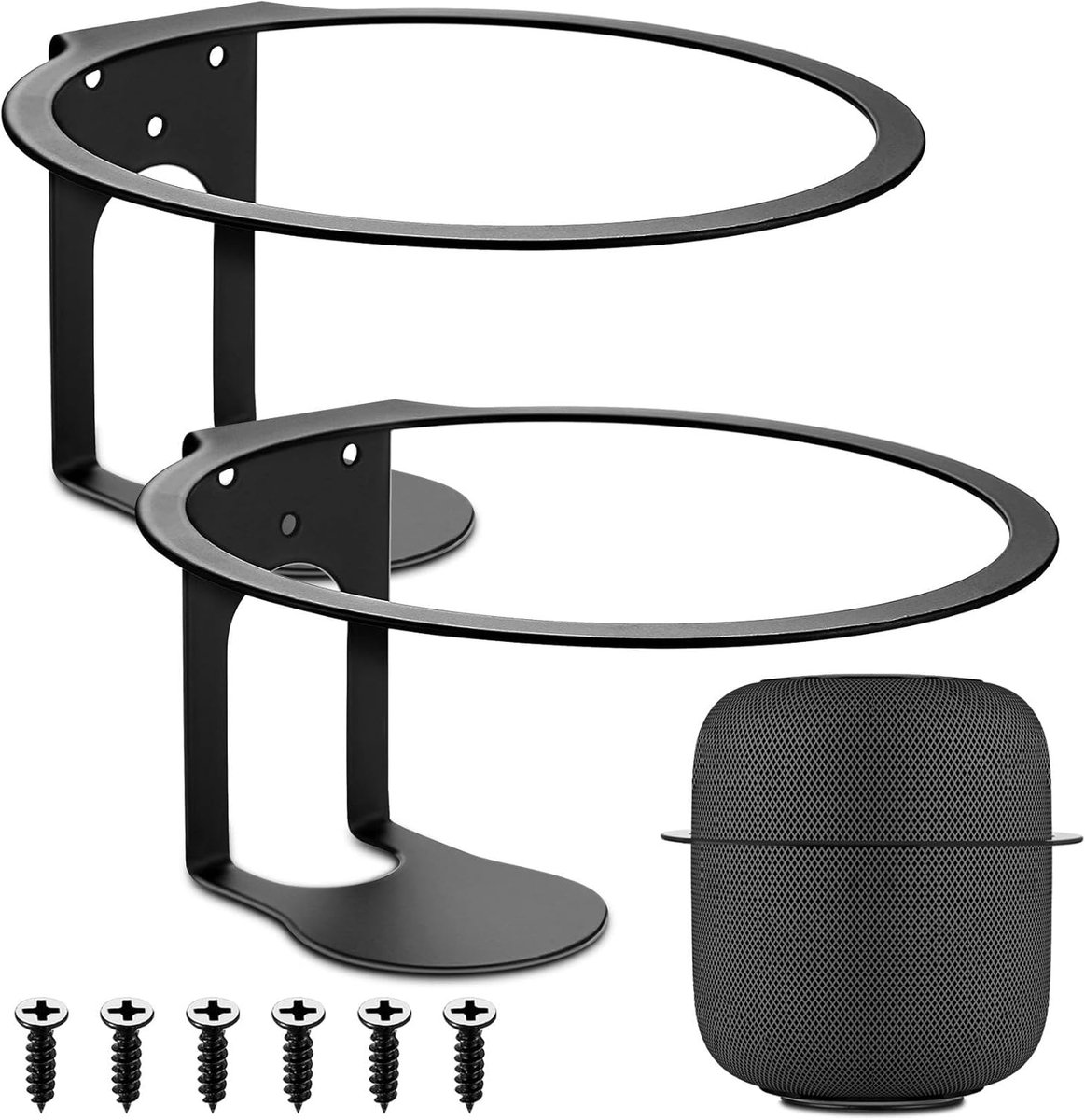 SnelShoppen - Speaker Wandbeugels voor HomePod, Metaal Ronde Audio Steunen, Hoogwaardige Q235 IJzeren Muurbeugels voor HomePod 2, Zwart, Perfect voor
