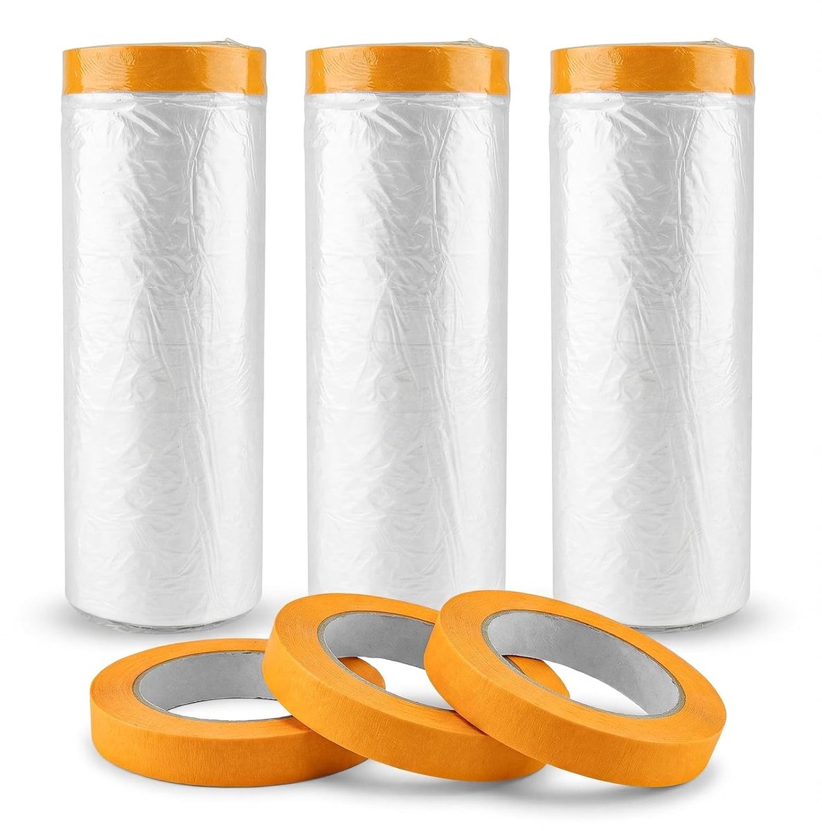 SnelShoppen - 3 Rollen Afdekdoek (2.4m x 10m) en 3 Rollen Afplaktape (1.5cm x 30m) - Verf Gereedschap, Masking Tape, Waterdicht, Sterk, Voor Schilderw