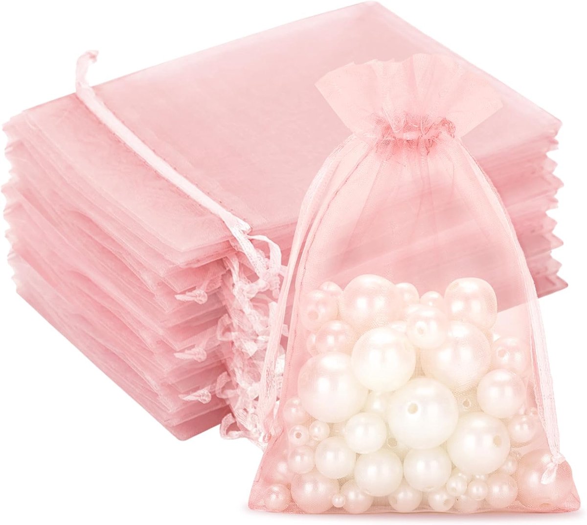 SnelShoppen - 100 Pink Organza Gift Bags 10 x 15 cm - Luxe Organza Zakjes met Trekkoord voor Cadeaus, Bruiloften, Verjaardagen, Valentijnsdag en Meer