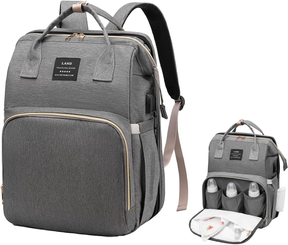 SnelShoppen - Baby Diaper Backpack, 35L Grote Capaciteit, Multifunctionele Zwangerschapsrugzak met Vouwbaar Bed, Pop Up Station en Muggennet voor Pram