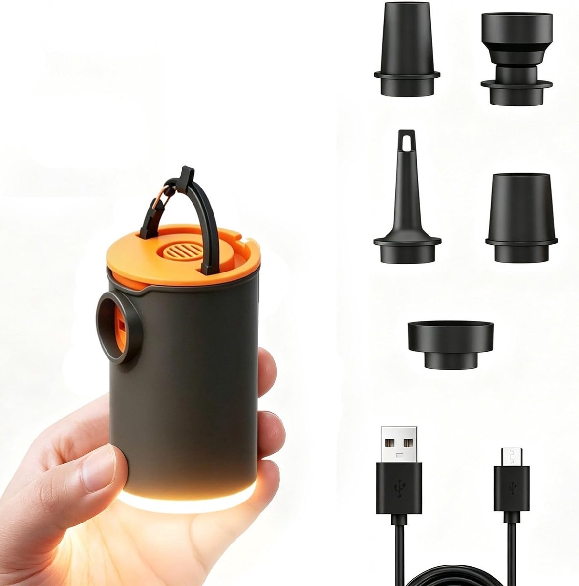SnelShoppen - Draagbare Elektrische Luchtpomp 2-in-1 voor Luchtbedden met 6 Luchtjets, 240 L/Min, Oplaadbaar Type C, Mini en Snel Opblazen voor Campin