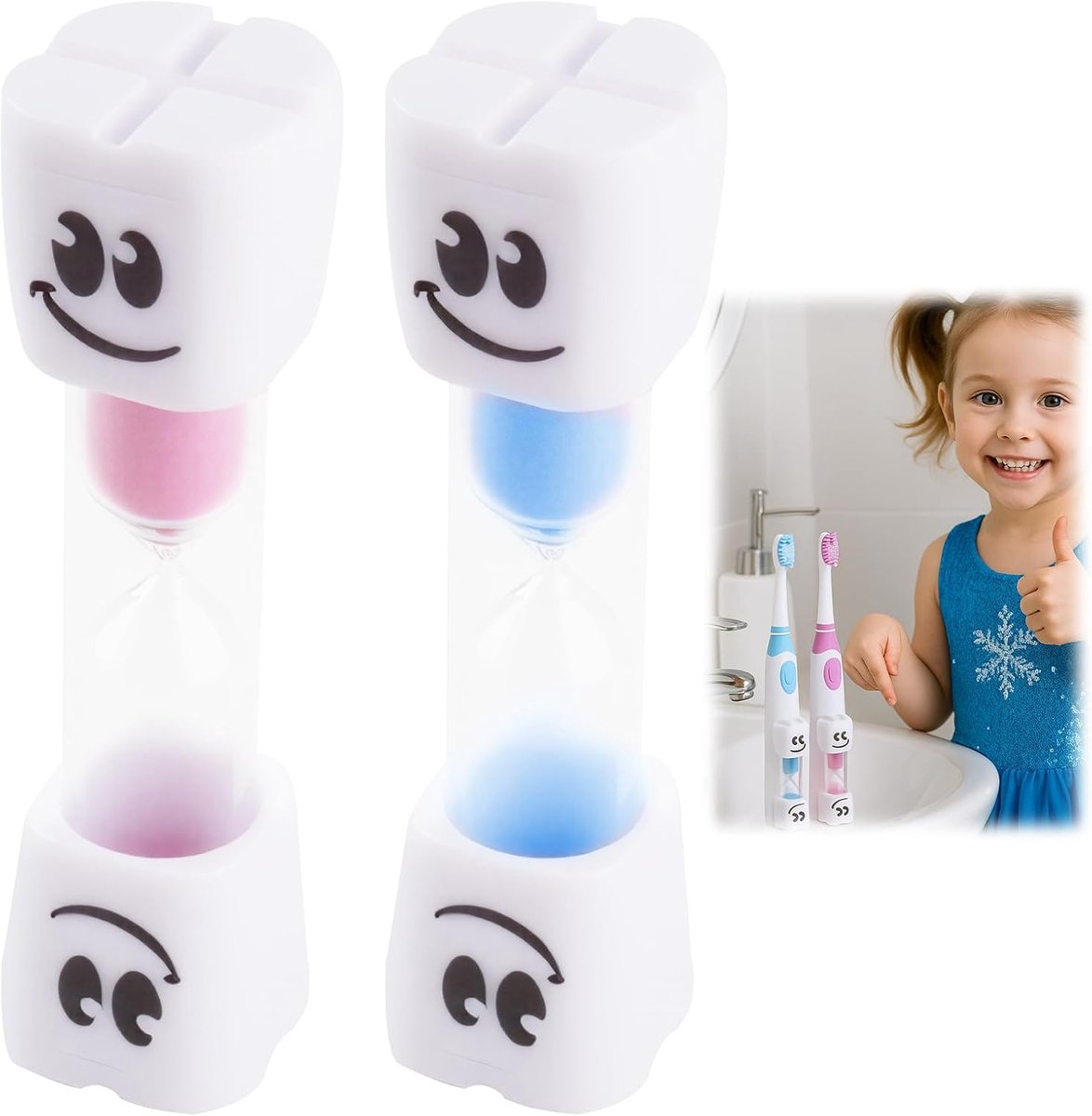 SnelShoppen - Kindvriendelijke Kleurrijke Zandloper Timer met Glimlachend Gezicht - 2 Minuten Tandpoets Timer voor Spelletjes, Keuken en Studie - 2 St