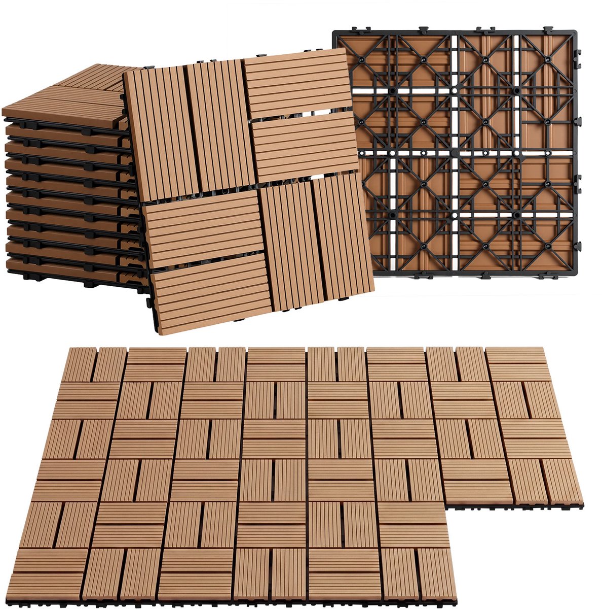 Terrastegels houten tegels 30x30cm 55 stuks Teak Terrastegels houten tegels met kliksysteem voor terras balkon