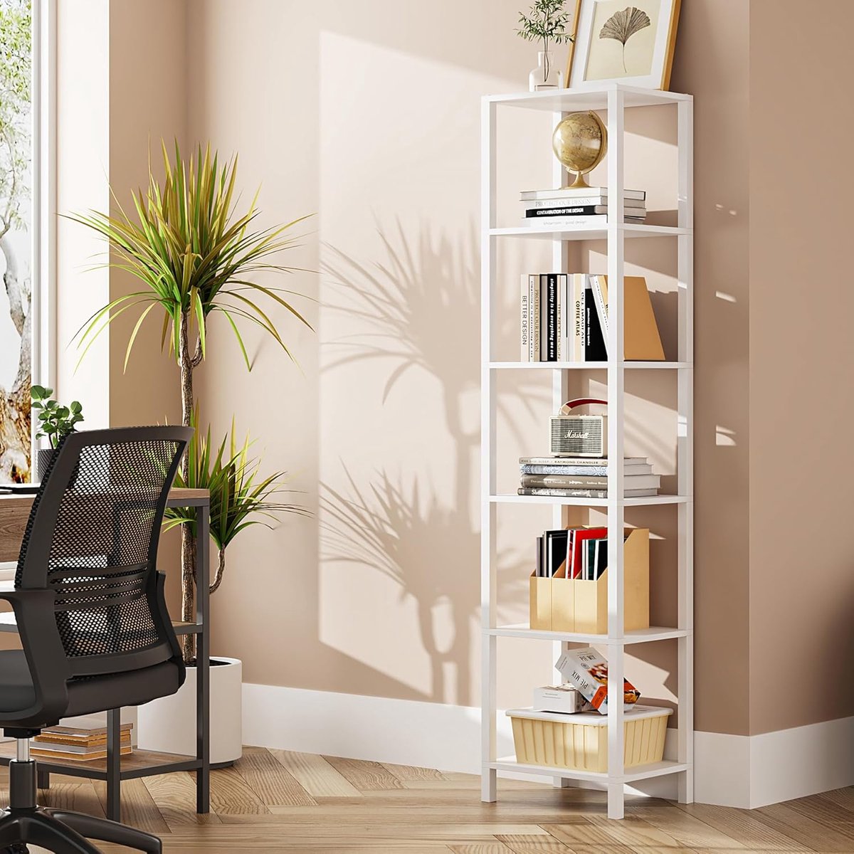 Hoppa! Boekenplank - 6-laags hoge boekenkast - Industrieel - Wit - 37 x 27 x 166 cm (L x B x H)