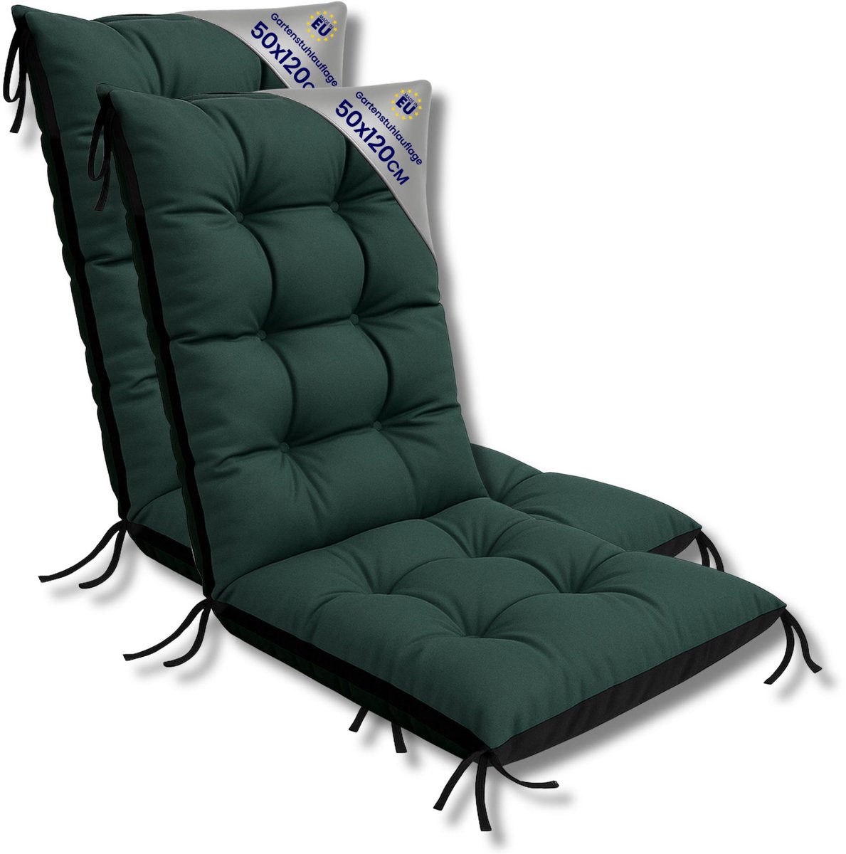 Tuinstoelkussens Hoge Rug Set: 2x 50x120 cm - Kussens voor Tuinstoelen & Standenstoel Terrasstoel Groente Stoelkussens Tuin Zitkussen Extra Dik 10 cm met Bindlinten