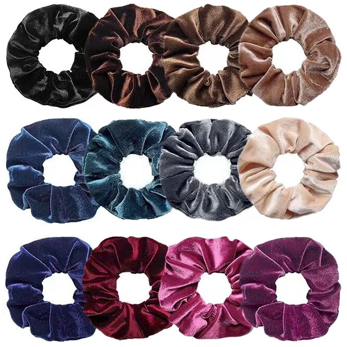 Dailygoods- Scrunchies 12 Stuks - Fluwelen Haaraccessoires - Dikke Elastische Haarbanden - Geschikt voor Alle Haartypes - Zachte Paardenstaart-Houder - Haarelastiekjes