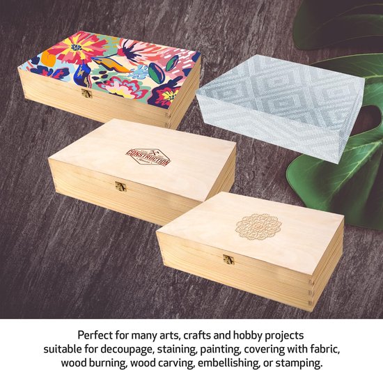 Houten doos met deksel, houten kist, opbergdoos, decoratie, 40 x 30 x 10 cm, houten kist, natuurhout, box, herinneringsbox, knutsel- en geschenkdoos — afbeelding 4