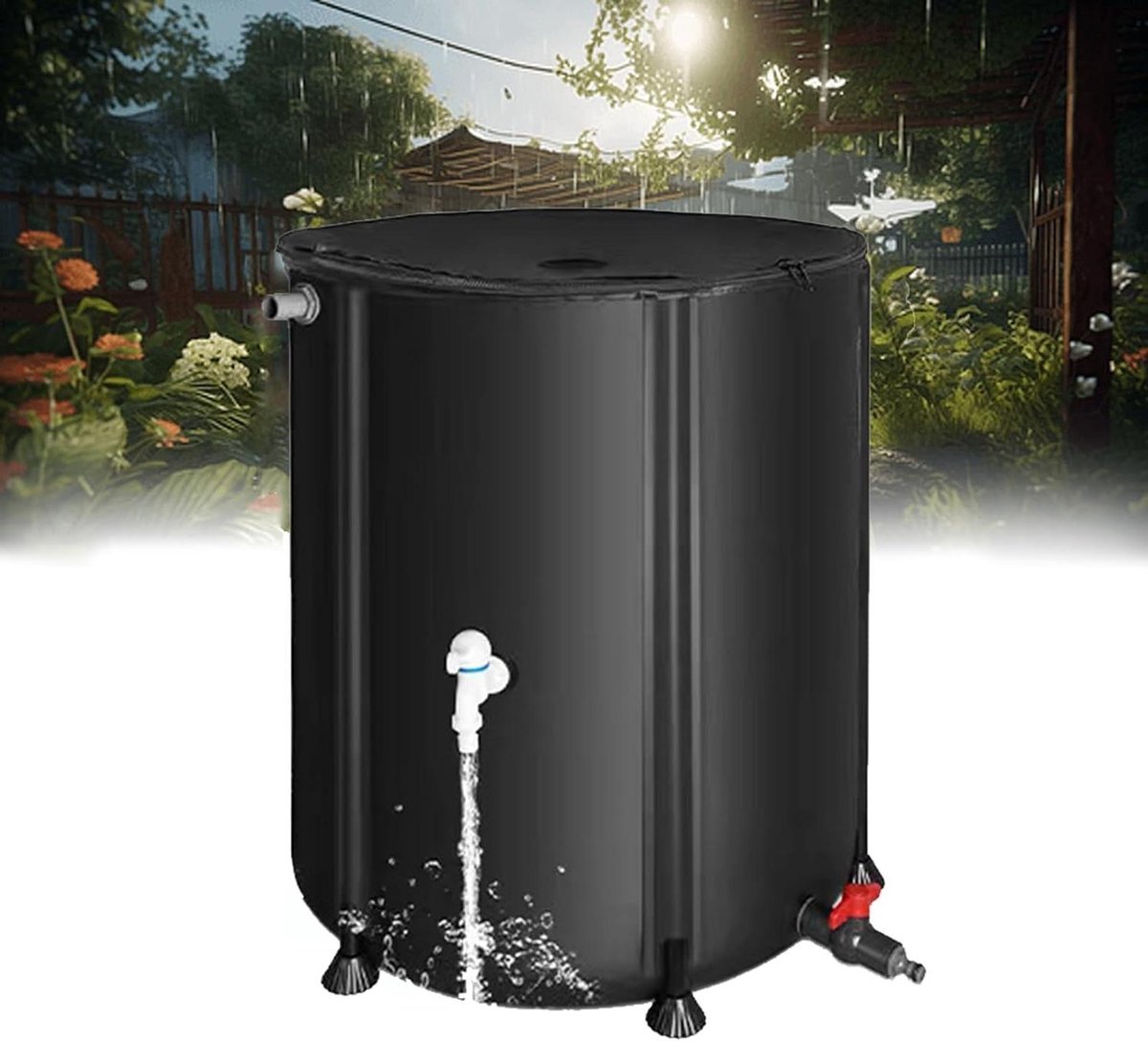 Opvouwbare Regenton - Water Collectie Systeem - Tuin Water Geven - Inclusief Kraan - 1000L Capaciteit - Zwart