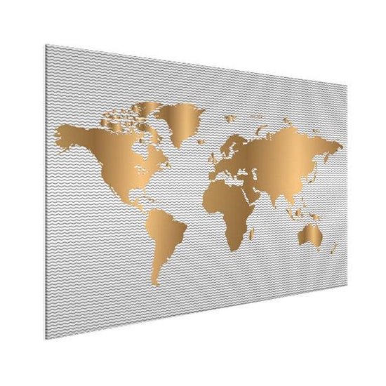 Wereldkaart Goud Waves Décoration murale aluminium 40x30 cm | Carte du monde Décoration murale Aluminium