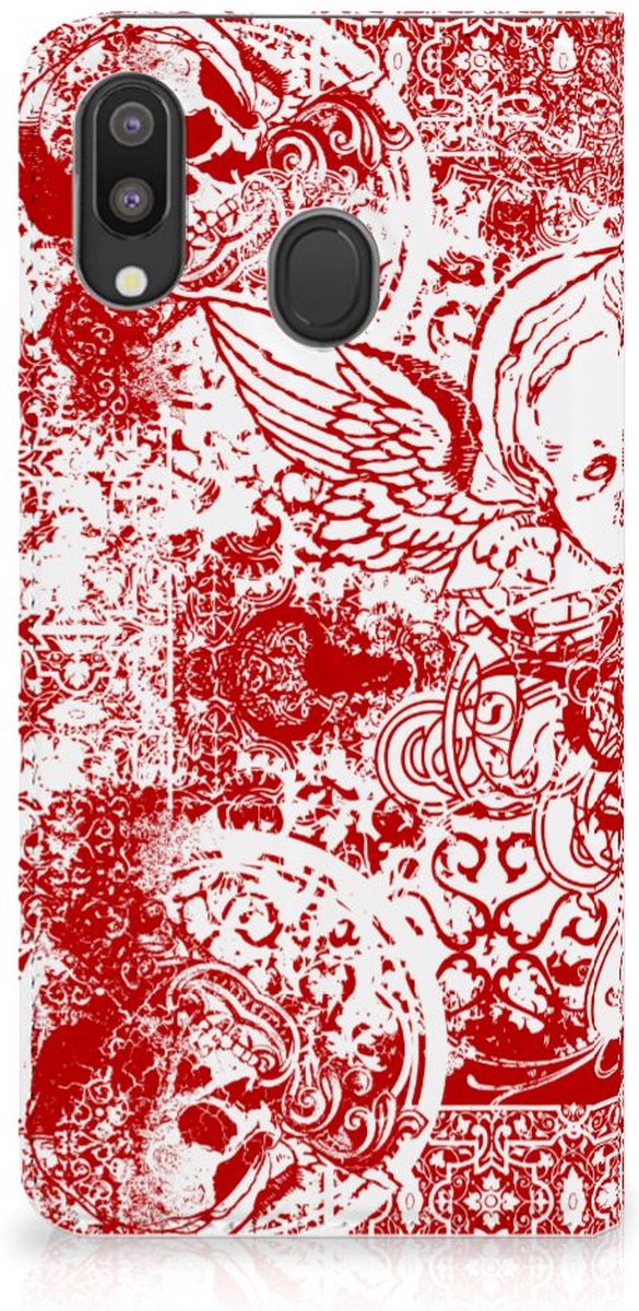 Mobiel BookCase Samsung Galaxy M20 Angel Skull Rood
