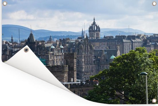 Vue de la ville d'Édimbourg depuis Calton Hill dans le jardin européen d'Édimbourg Poster 180x120 cm - Toile de jardin / Toile d'extérieur / Peintures d'extérieur (décoration de jardin) XXL / Groot format!