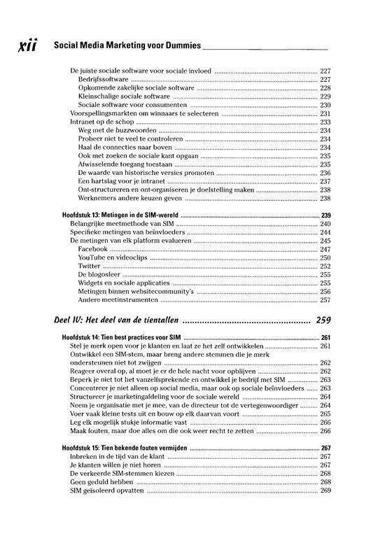 Hoofdstuktitels en pagina nummers voor Social Media Marketing