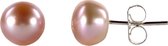 Zoetwater parel oorbellen Lea - oorknoppen - echte parels - roze - zilver