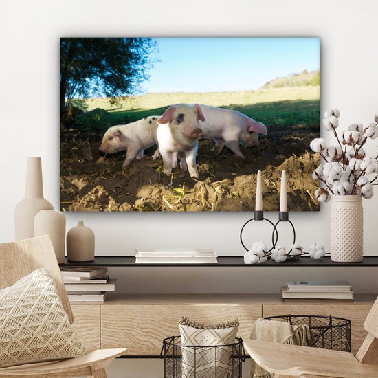 Toile Peinture Cochons - Animaux - Paysage - 60x40 cm - Décoration murale
