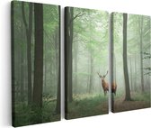 Artaza Canvas Schilderij Drieluik Hert In Bos - 90x60 - Foto Op Canvas - Canvas Print