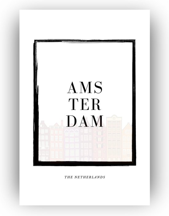 Skyline Amsterdam 50x70 cm - Amsterdam skyline canvas - Canvas typografie - Skyline - Skyline Amsterdam wanddecoratie - Amsterdam schilderij - Herenhuizen