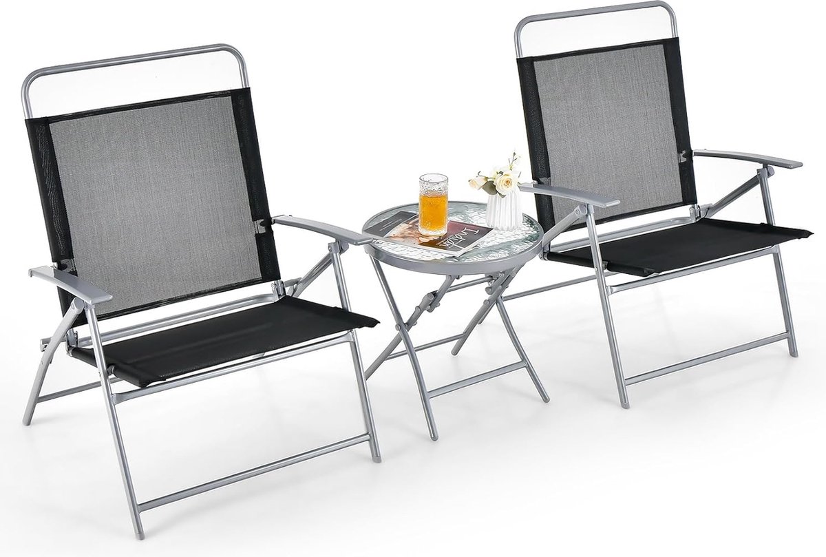 Bistrotafel met 2 stoelen, inklapbare balkonset, 3-delige tuinmeubelset, lage zithoogte, zitgroep, balkonmeubels, tuinmeubelen, tuingarnituur voor tuin, binnenplaats, balkon