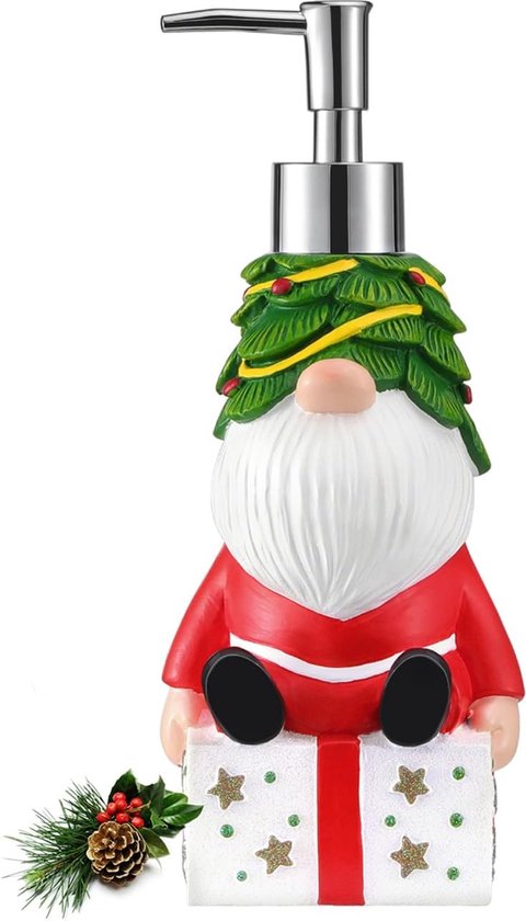 Distributeur de savon de Noël, distributeur de savon en résine de 350 ml, décoration de Noël, bouteille à pompe, porte-savon liquide avec pompe ABS, distributeur de savon à vaisselle rechargeable pour salle de bain, cuisine, Père Noël