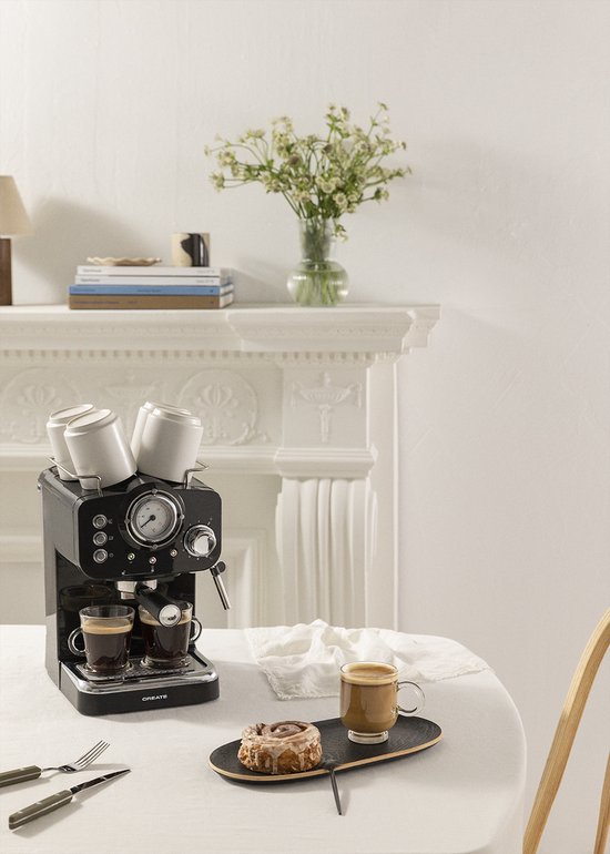 CREATE THERA Retro - Machine à café rétro - Noir - Deux bras à café -  Machine à cappuccino | bol