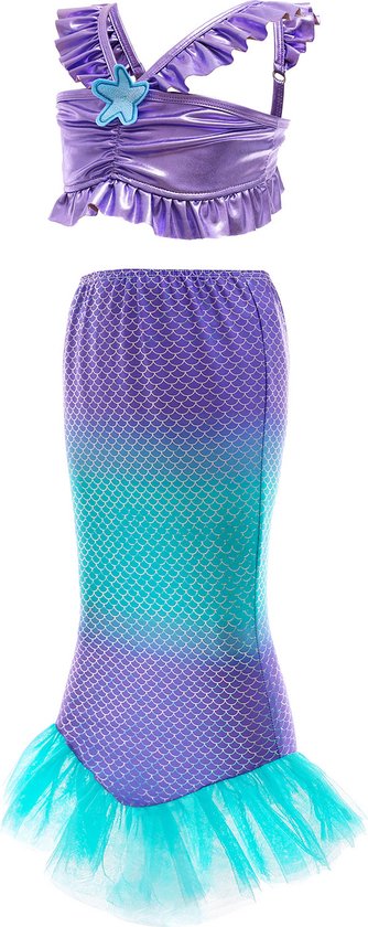 Zeemeermin jurk Mermaid Prinsessenjurk Maat 116/122 (120) + krans / verkleedjurk verjaardag meisje cadeau Sinterklaas