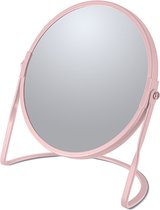 Make-up spiegel Cannes - 5x zoom - metaal - 18 x 20 cm - lichtroze - dubbelzijdig