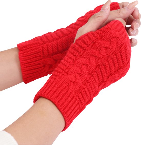 Vingerloze Handschoenen voor dames - Rood - Polswarmers voor warme handen - Kort model - Acryl