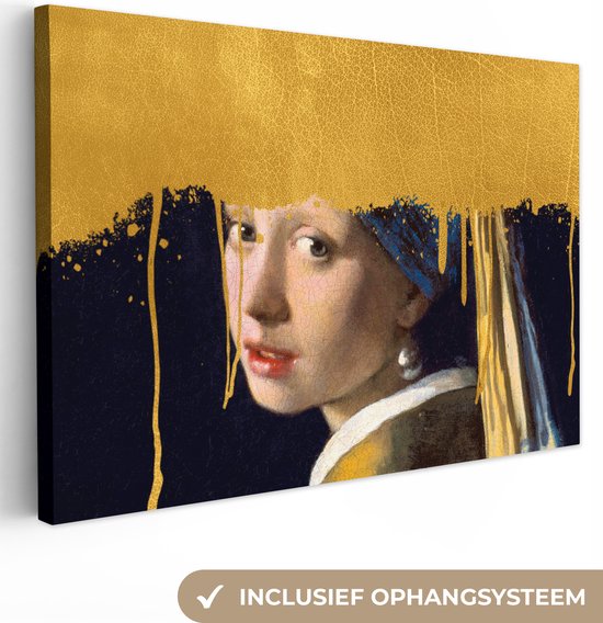 Oude Meesters Canvas - 120x80 - Canvas Schilderij - Meisje met de parel - Goud - Vermeer