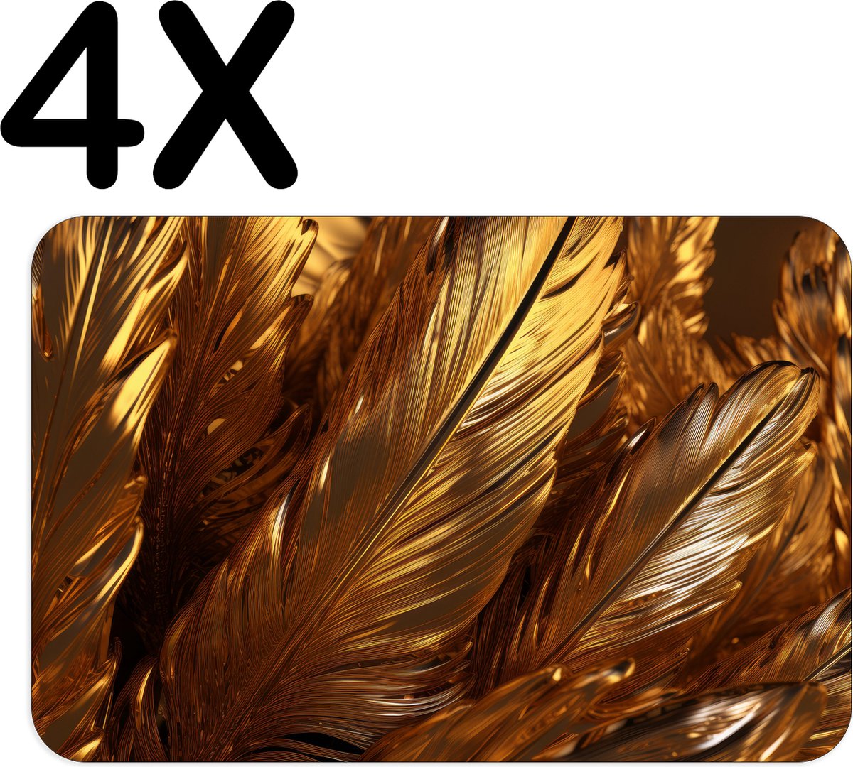 BWK Flexibele Placemat - Gouden Veren - Set van 4 Placemats - 45x30 cm - PVC Doek - Afneembaar