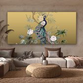 Peinture sur toile - Paon - Fleurs - Or - Plumes de paon - Luxe - Canvasdoek - 160x80 cm - Photo sur toile