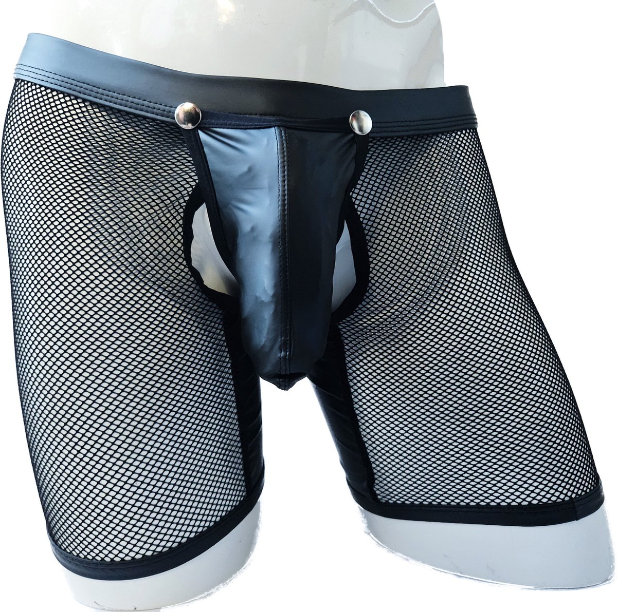 Goedkoopste BamBella® S/M open kruis Boxer short kant voor mannen - doorzichtig BDSM Erotische Sexy Lingerie lang Heren - Zwart mannen ondergoed slip