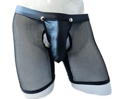 BamBella® S/M open kruis Boxer short kant voor mannen - doorzichtig BDSM Erotische Sexy Lingerie lang Heren - Zwart mannen ondergoed slip