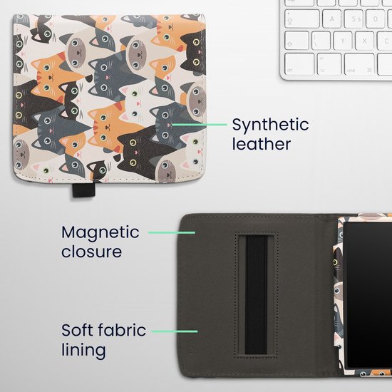 kwmobile flip cover geschikt voor Pocketbook Era / Era Color - Hoes met handgreep en voorvak voor e-reader - Book case in oranje / zwart / wit - Katten design van Merkloos — afbeelding 2